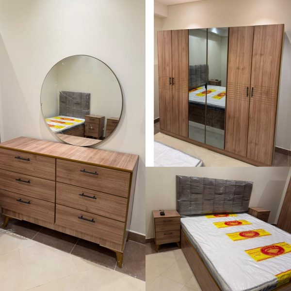 طقم غرفة نوم بني 6 قطع سرير - 180×200 سم